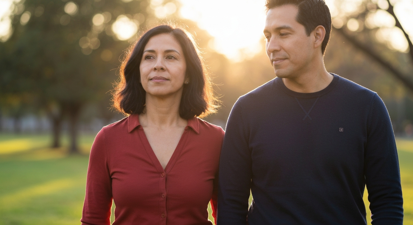 Pareja distante en sala — la indiferencia que duele