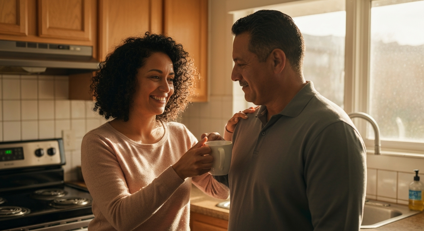 Pareja distante en sala — la indiferencia que duele