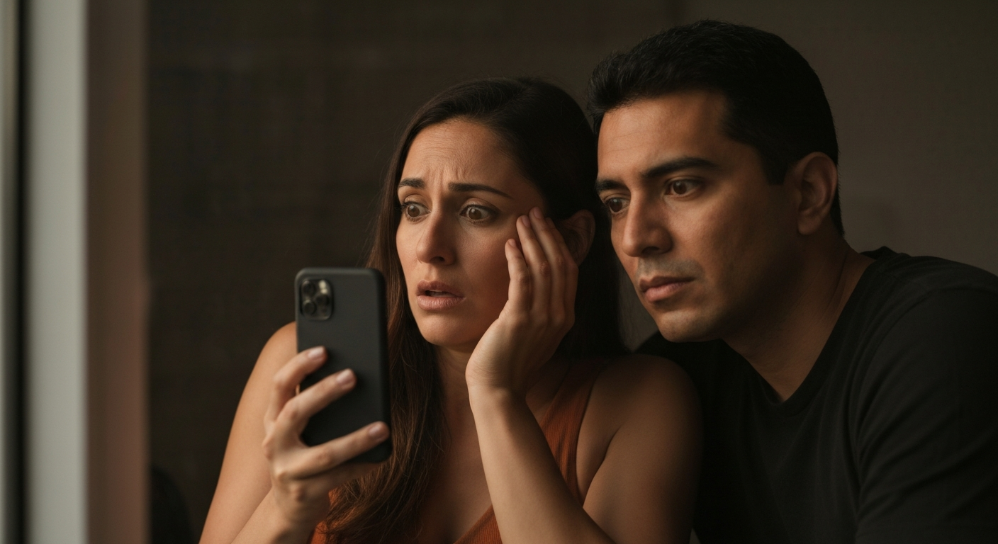 Pareja distante en sala — la indiferencia que duele