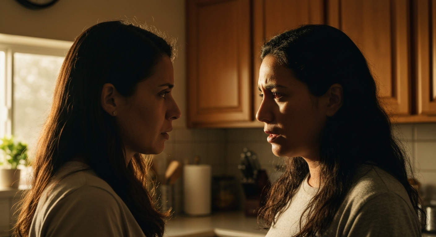 Pareja distante en sala — la indiferencia que duele
