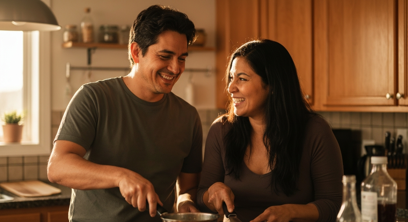 Pareja distante en sala — la indiferencia que duele