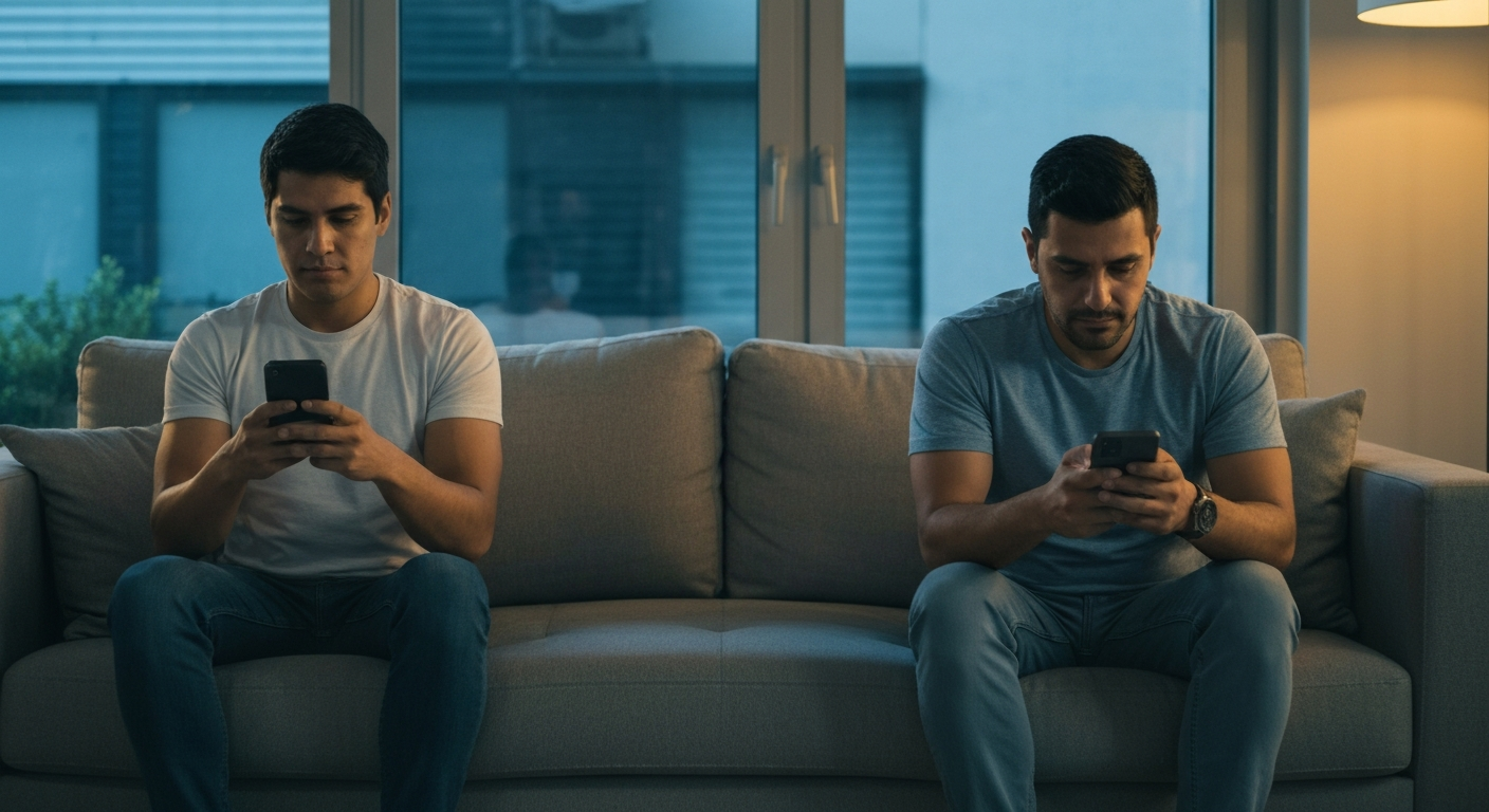 Pareja distante en sala — la indiferencia que duele